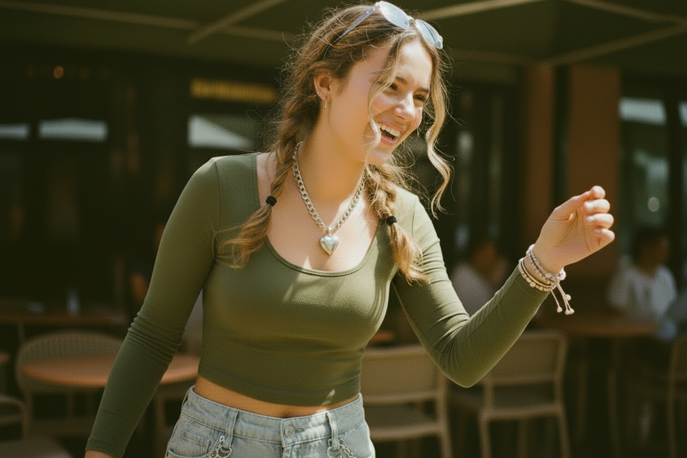 Smiling girl with black hair ties